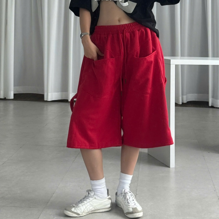 Quần Short Dây Nỉ 2 Da Ống Rộng Lưng Chun Thoải Mái Unisex Nam Nữ_SSSTore.Aesthetic | BigBuy360 - bigbuy360.vn