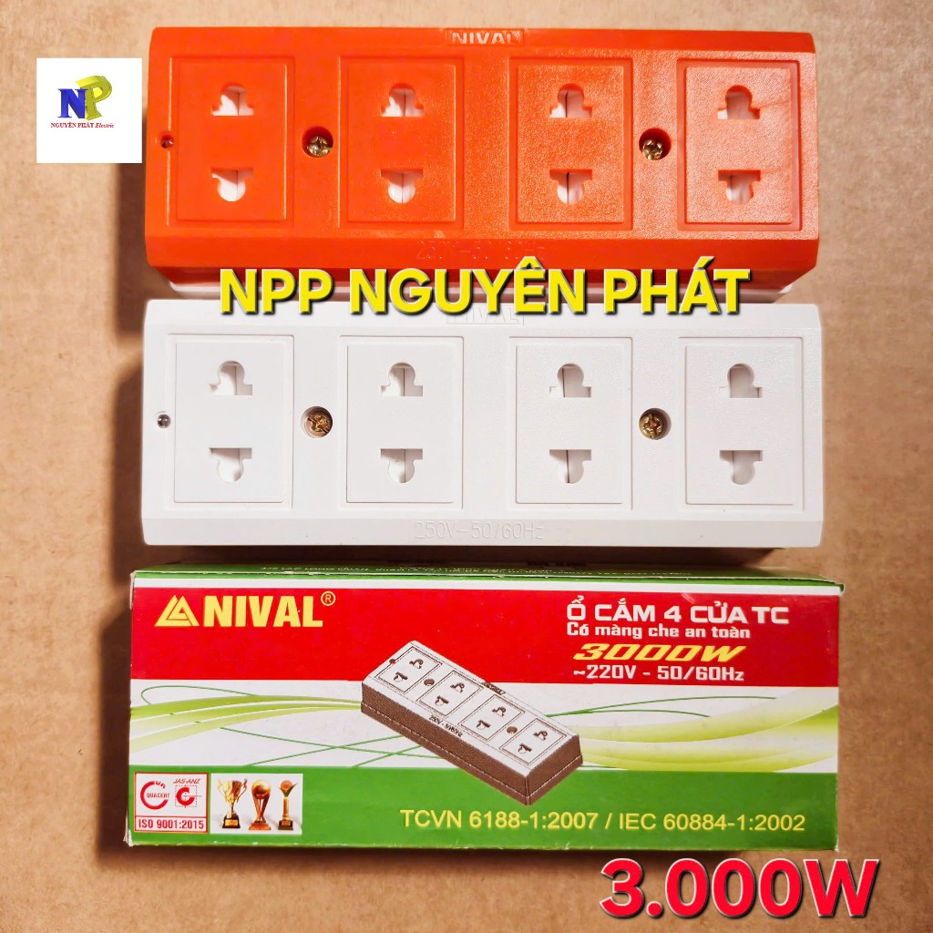 [NIVAL] Ổ Cắm Điện Có Màng Che Loại Có 4 Ổ Cắm - CS 3000w