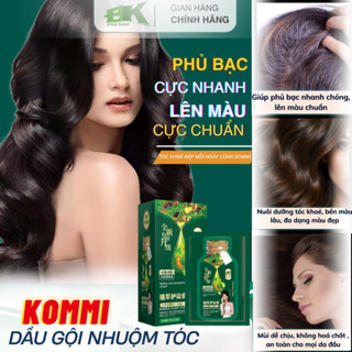 Dầu Gội Gói Phủ Bạc Thảo Dược KOMMI Hộp 10 Gói, Dầu Gội Nhuộm Đen Tóc Tại Nhà, Bền Màu, Không Lem Dính Da Đầu, Mượt Tóc