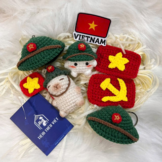 [Có Sẵn] Móc khoá len cờ Việt Nam, Móc khóa bé nấm đội mũ cối, Capybara yêu nước | TiệmThêuViệt