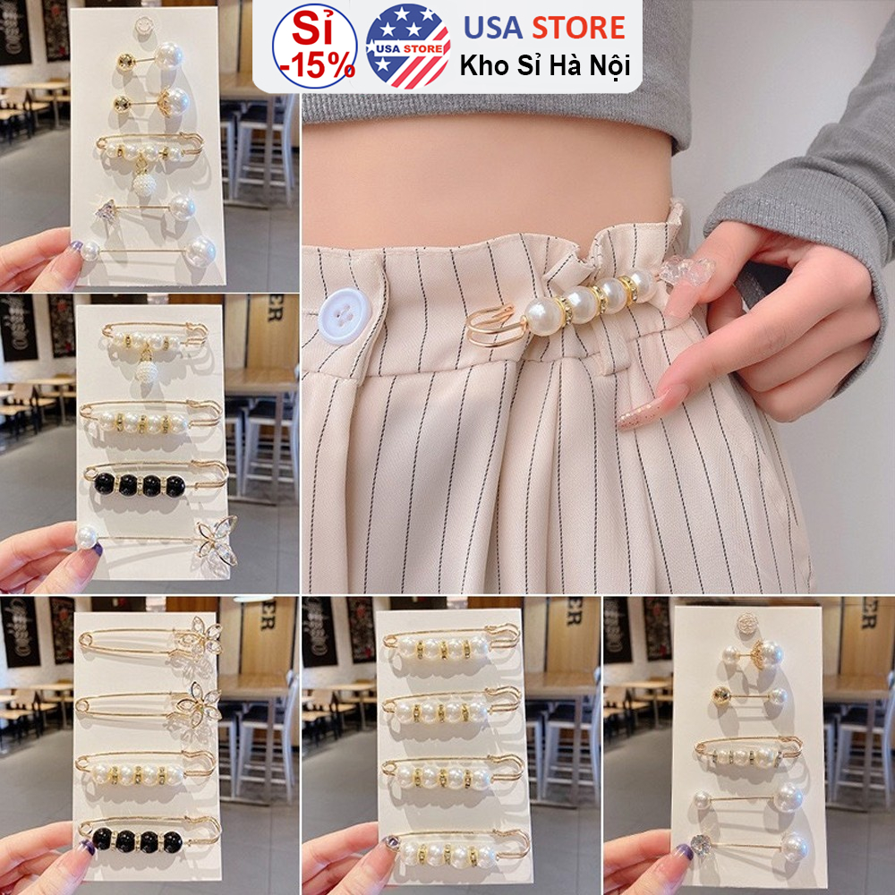 Ghim Cài Quần Áo Cao Cấp Đính Hạt - Kẹp Cố Định Điều Chỉnh Kích Thước Quần Bò, Váy