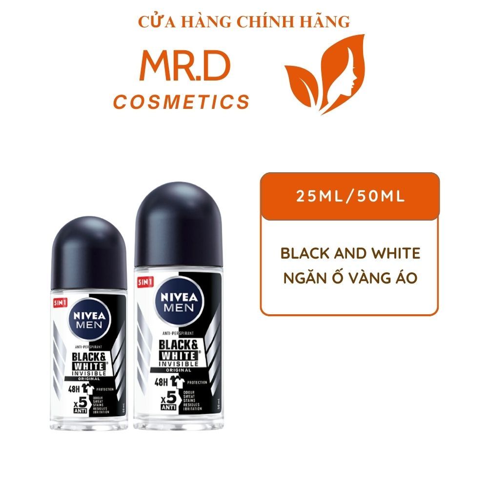 Lăn Khử Mùi Không Ố Vàng Áo Nivea Men Black & White 25ml/50ml - Ngăn Mùi Vượt Trội