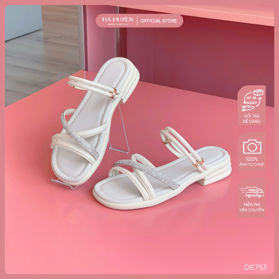 Dép sandal, dép đi biển nữ HÀ HUYỀN quai đá chéo đi 2 kiểu cao 3cm - DE753