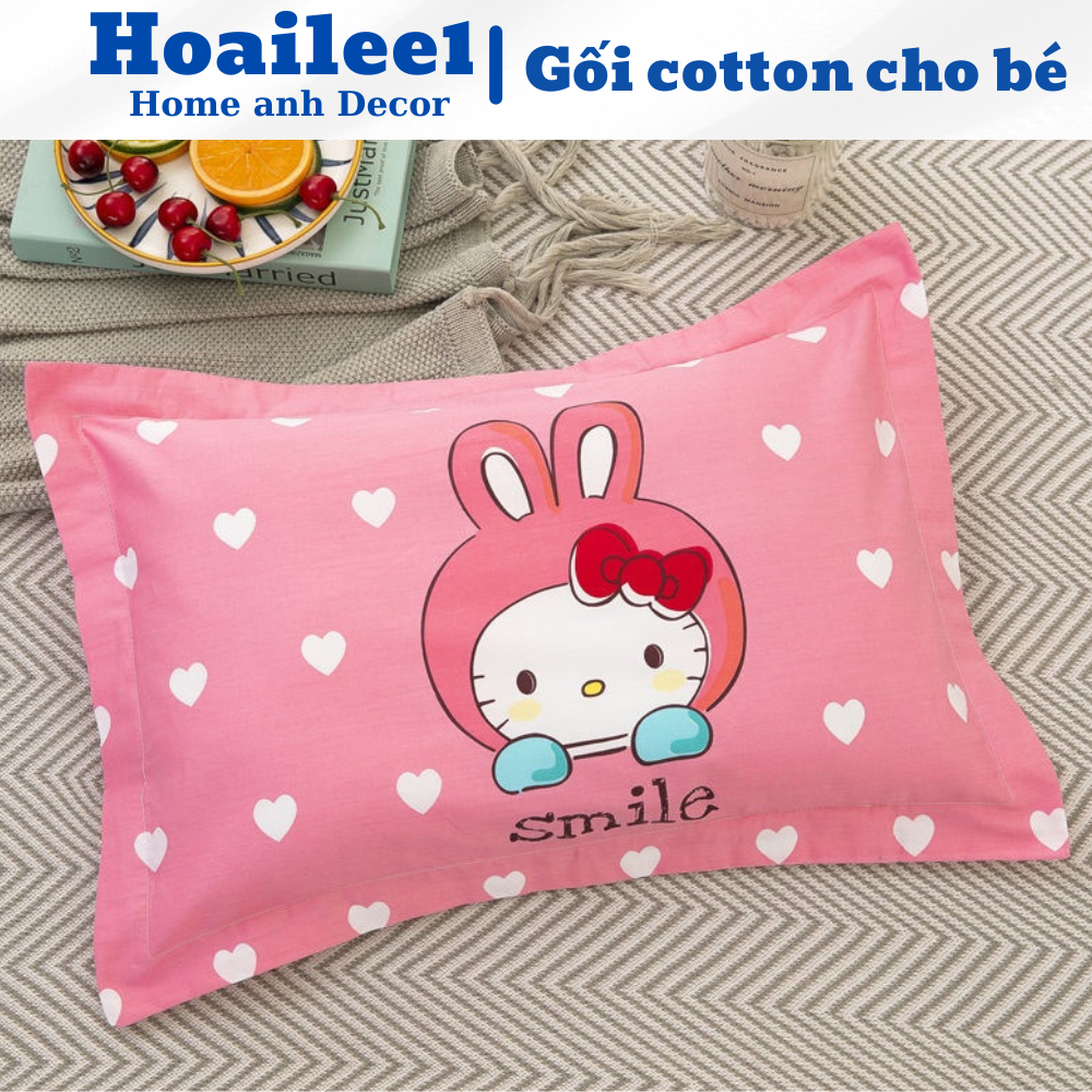 Gối đầu nằm cho bé đi học vỏ gối trẻ em 30x50 cotton 100% có khóa kéo phù hợp bé từ 1 tuổi đến 7