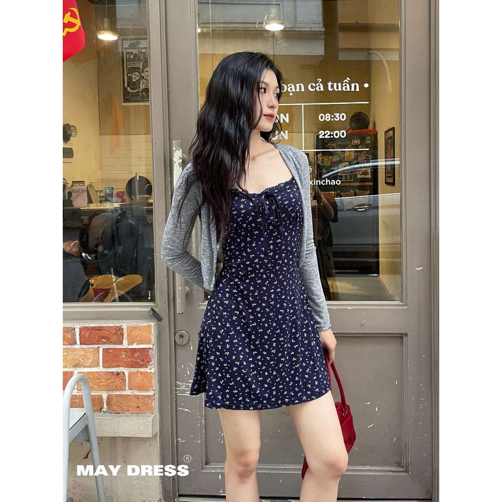 [ẢNH THẬT] Váy Hai Dây Ngắn Chữ A Ôm Body Hoa Nhí Viên Ren Mix Áo Khoác Ngoài - MAY DRESS | BigBuy360 - bigbuy360.vn