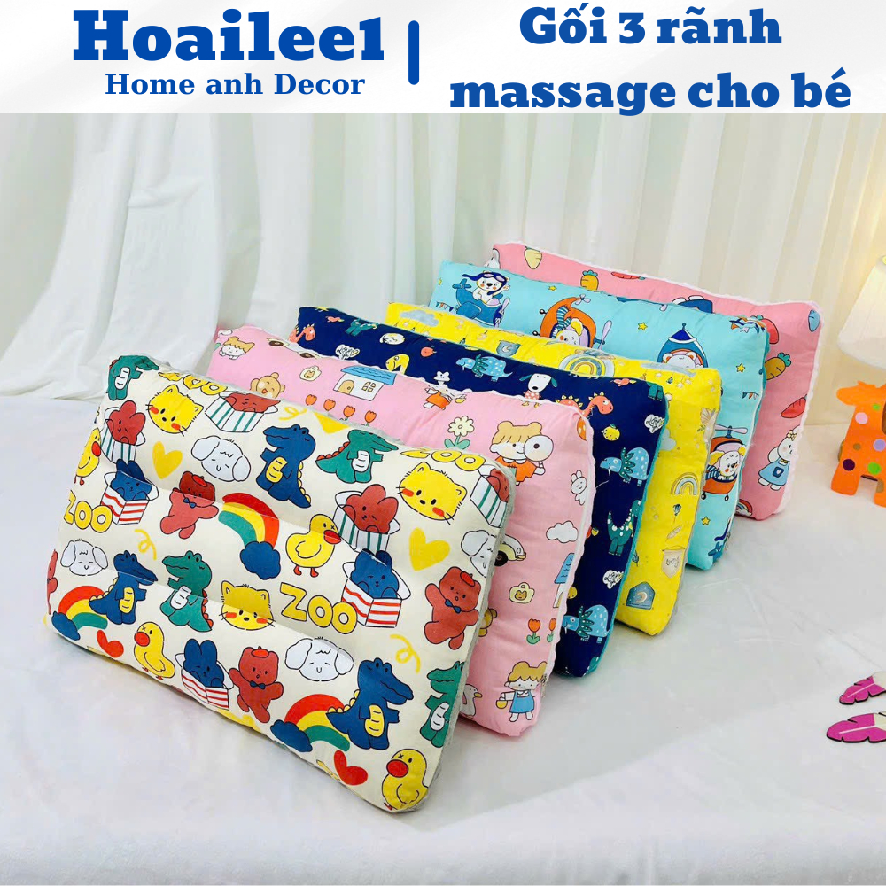 Gối trẻ em 30x50cm HOAILEE1, vỏ gối cho bé cotton 100% thấm hút mồ hôi tốt, khóa kéo 1 mặt nỉ nhung 