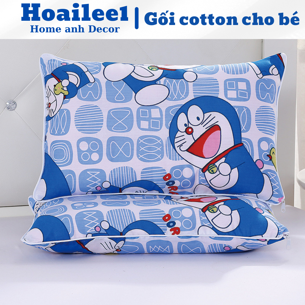 Gối trẻ em cotton 100% Size 30x50 cm, gối cho bé có khóa kéo ruột bông gòn trắng êm ái