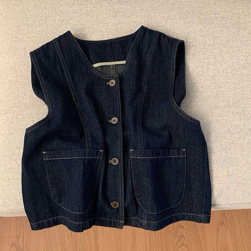 【ẢNH THẬT】Áo Gile Nữ Jean Bò Mềm Khuy Cài Phối Túi Vuông Mẫu Vintage Nữ Sinh Năng Động