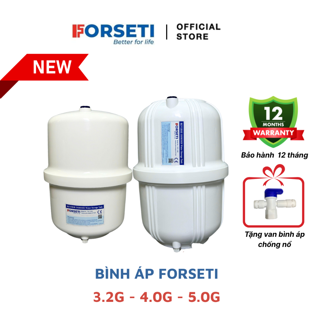 Bình áp nhựa Forseti 3.2G - 4.0G - 5.0G Bảo Hành 12 Tháng dùng cho máy lọc nước RO Karofi, Kangaroo, Sunhouse,...