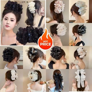 Kẹp búi tóc tiểu thư nơ lưới voan đám mây bong bóng Acantha cặp càng cua cài to phồng bồng bềnh size lớn 13cm Hàn Quốc