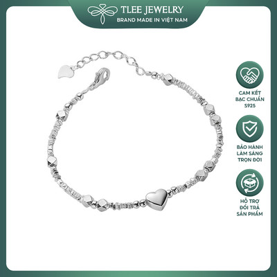 Lắc tay bạc nữ TLEE vòng tay hạt vỡ mix charm tim bóng và hạt bi phay lục giác TLEE JEWELRY LT0207