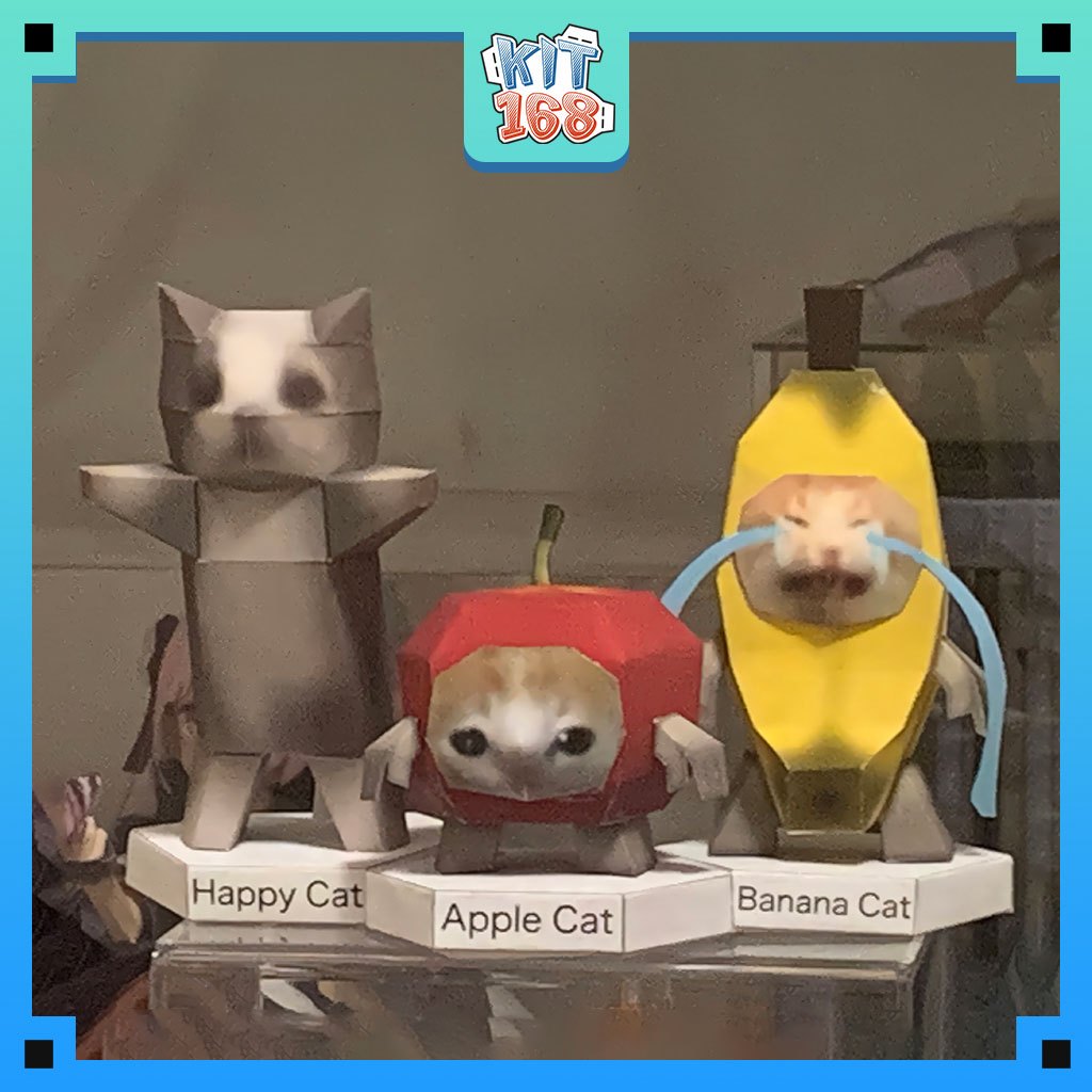 Mô hình giấy động vật mèo Bộ 3 Banana cat, Apple cat, Happy cat