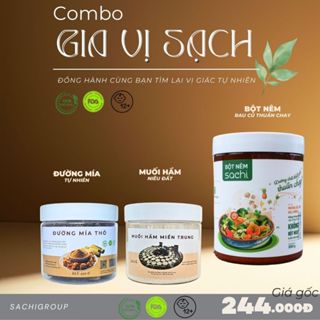 COMBO GIA VỊ SẠCH: Bột nêm Rau củ Thuần chay 350G + Muối hầm Miền Trung 300G+ Đường mật mía thô 350G