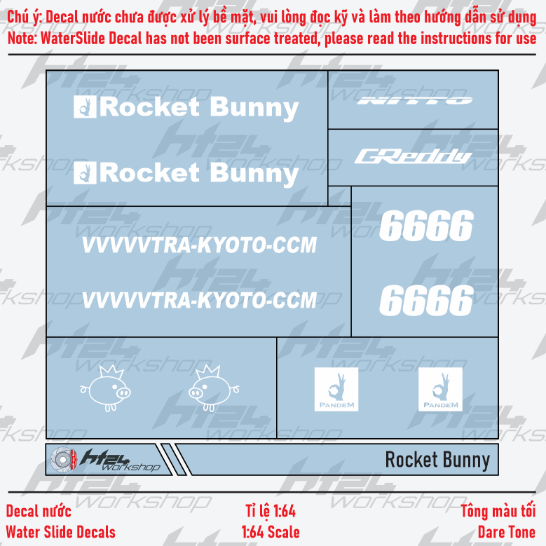 HT24workshop - Decal nước Rocket Bunny cho xe mô hình 1:64 (DARK TONE)