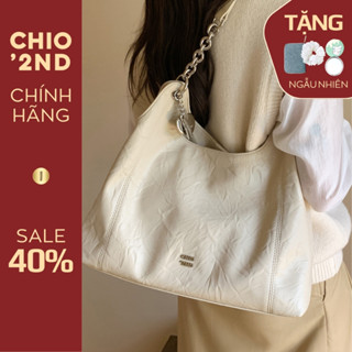  Túi kẹp nách Chio'2nd size34 da trắng nổi dây xích túi xách nữ đeo vai đeo chéo công sở 