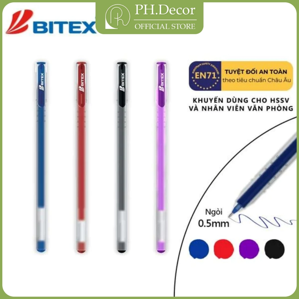Bút Gel Bitex G04 - Ngòi 0.5mm | Mực Gel Nhanh Khô, Dạng Đậy Nắp | Chính hãng