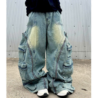 Quần Cargo Pants Blue and Yellow Washed Denim Cool Ngầu Streetstyle Siêu Dày - M.I.O STORE