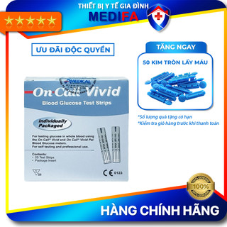  Hộp 25 Que thử đường huyết On call Vivid chính hãng ACON Mỹ mỗi que test được đóng rời trong túi thiếc 