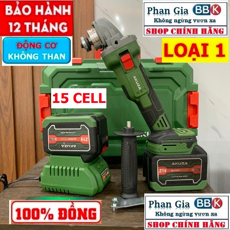 Máy Mài Pin AKUZA 01BL Cao cấp - Không chổi than có chỉnh lực điện tử, Pin 15 cell x2 - Bảo hành chí