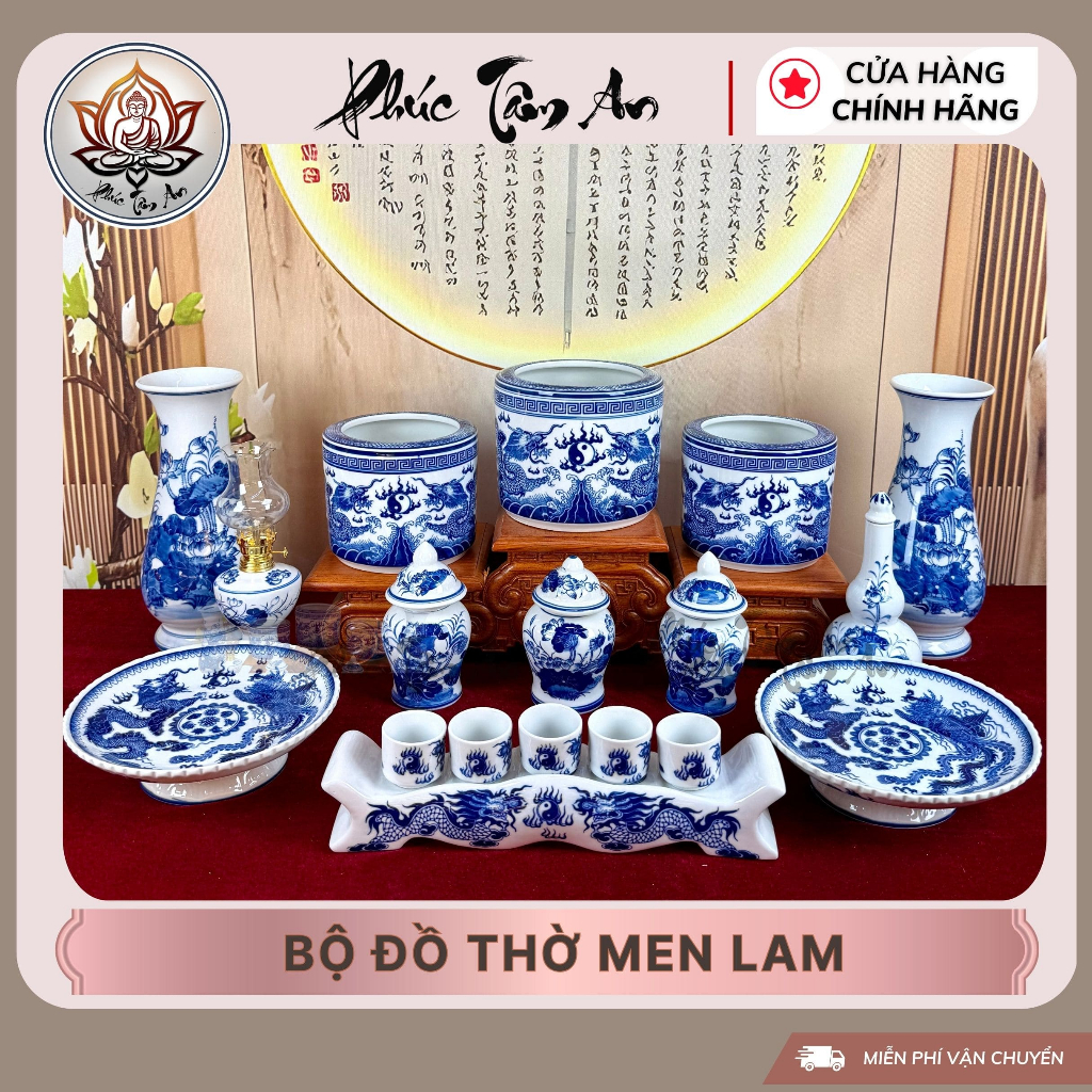 BỘ THỜ CÚNG MEN XANH LAM HÀNG KỸ,Màu Xanh Phúc Lộc,Kết Nối Ân Tình Tổ Tiên|Phúc Tâm An