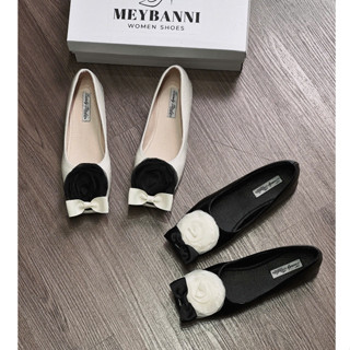 [Chân Gầy Lùi 1 Size] Giày Búp Bê Nữ MEYBANNI Phối Hoa và Nơ Xinh Đế Mềm Êm, Dễ Đi, Phối Đồ Sang Trọng - C727