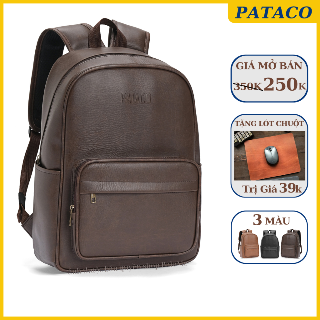Balo Da Nam Nữ thương hiệu PATACO đựng vừa laptop 15.6inch , kiểu dáng unisex , chống nước tuyệt đối