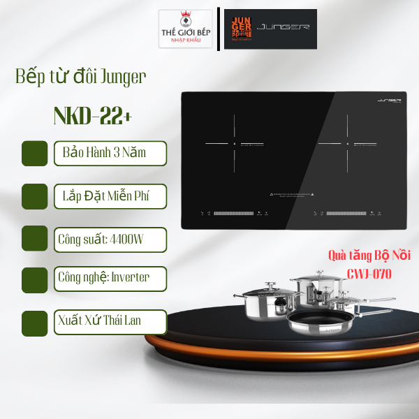 Bếp Từ Đôi Junger MK-22 – Tổng Công Suất 4000W – Mặt Kính Ceramic Cao Cấp – Điều Khiển Cảm Ứng