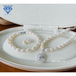Bộ ngọc trai nuôi nước ngọt hạt xoài 7li 8li mix bạc A00278, PHAN HUYNH JEWELRY