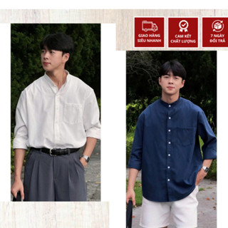 Áo Sơ Mi Cổ Tàu Oxford Tay Dài Nam Nữ Hàn Quốc Cổ Trụ ZUTEE Form Rộng