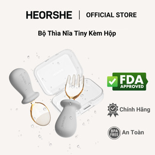 Bộ Thìa Nĩa Tiny Nhựa PPSU Kèm Hộp HEORSHE tay cầm Silicon Mềm Mại Thiết kế công thái học