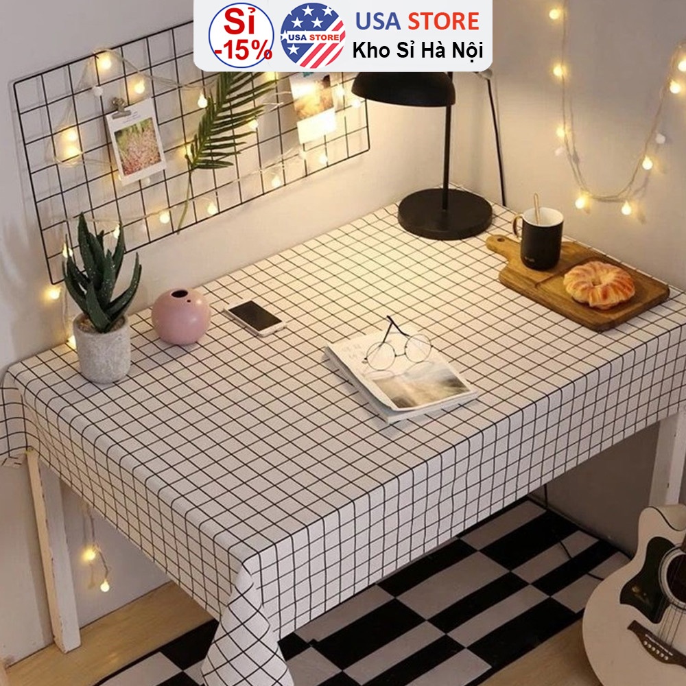 Khăn Trải Bàn Ô Vuông Caro Hàn Quốc, Thảm Picnic Vải Peva, Phông Nền Chụp Ảnh Vintage Trang Trí Bàn Học