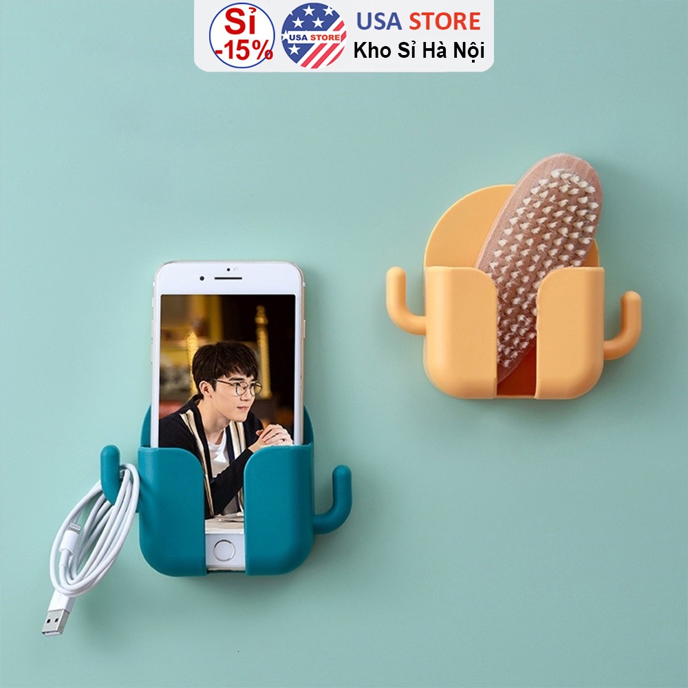 Combo 1 - 2 Khay Để Điều Khiển - Điện thoại ZT3232 Dáng Xương Rồng Siêu Cool - Có 2 Móc Treo Đa Năng (Chọn Màu)