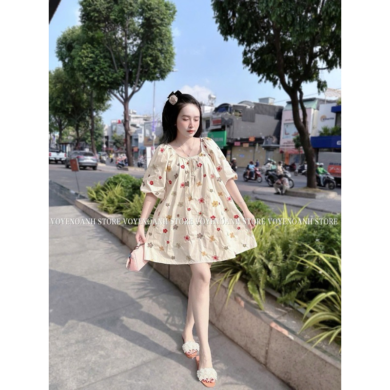 Bigsize Hiếu Hiếu Đầm babydoll hoa thêu 55-100kg