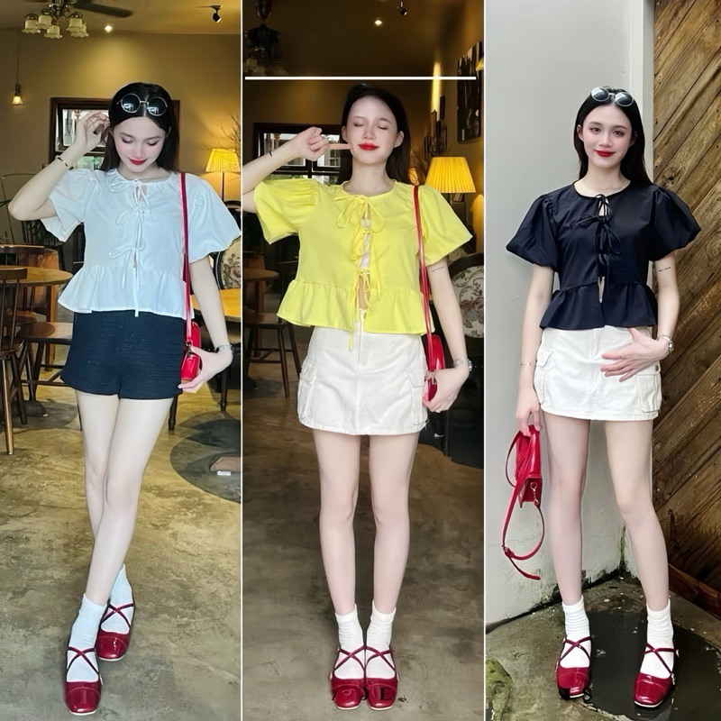 Bigsize Hiếu Hiếu Áo kiểu babydoll nữ cột nơ 55-120kg