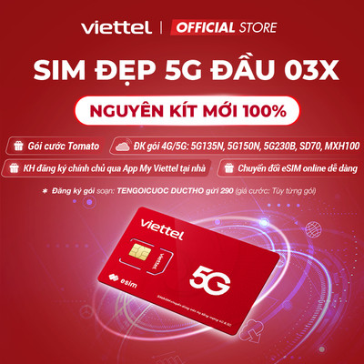 [Chọn Sim Đẹp 03] Sim 5G Viettel Tomato Nguyên KIT - Đăng Ký Chính Chủ Qua App VT. ĐK Gói 5G135N, 5G150N, 5G160B, MXH