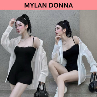 [Sẵn Mút Ngực] Set Jumpsuit 2 Dây Viền Ren Ngực Kèm Áo Sơ Mi Khoác Ngoài Siêu Xinh