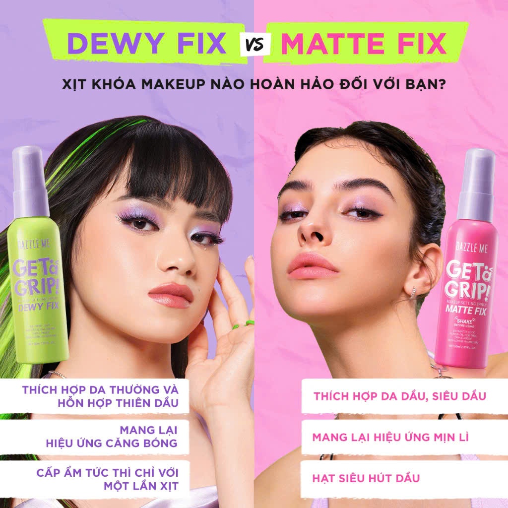 Xịt Khóa makeup Nền DAZZLE ME Setting Spray Dewy Fix 60ml