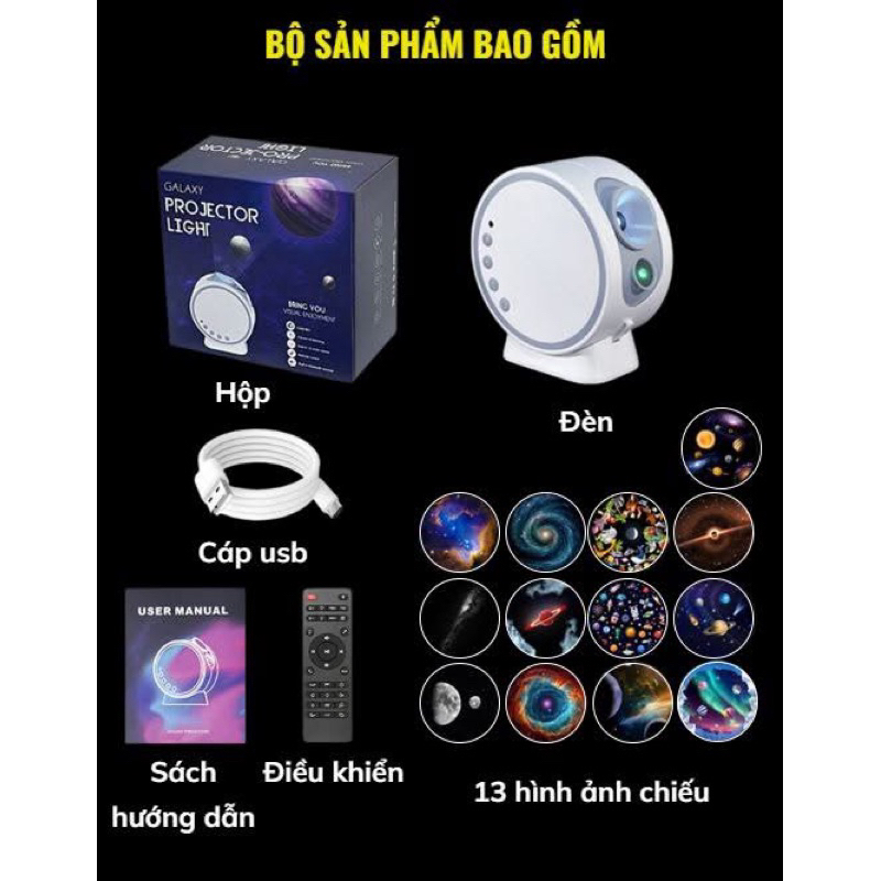 Đèn Thiên Hà V8 Pro Chiếu Trái Đất Hành Tinh có Loa Bluetooth, Đèn Decor Chiếu Trần Nhà Chiếu Sao (13 film chiếu )