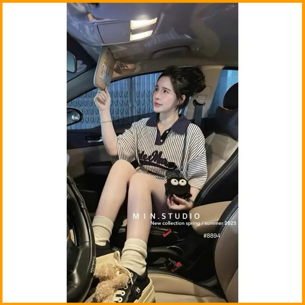 Áo thun cổ bẻ kẻ sọc phối họa tiết số 13 unisex form rộng chất liệu cotton co giãn | BigBuy360 - bigbuy360.vn