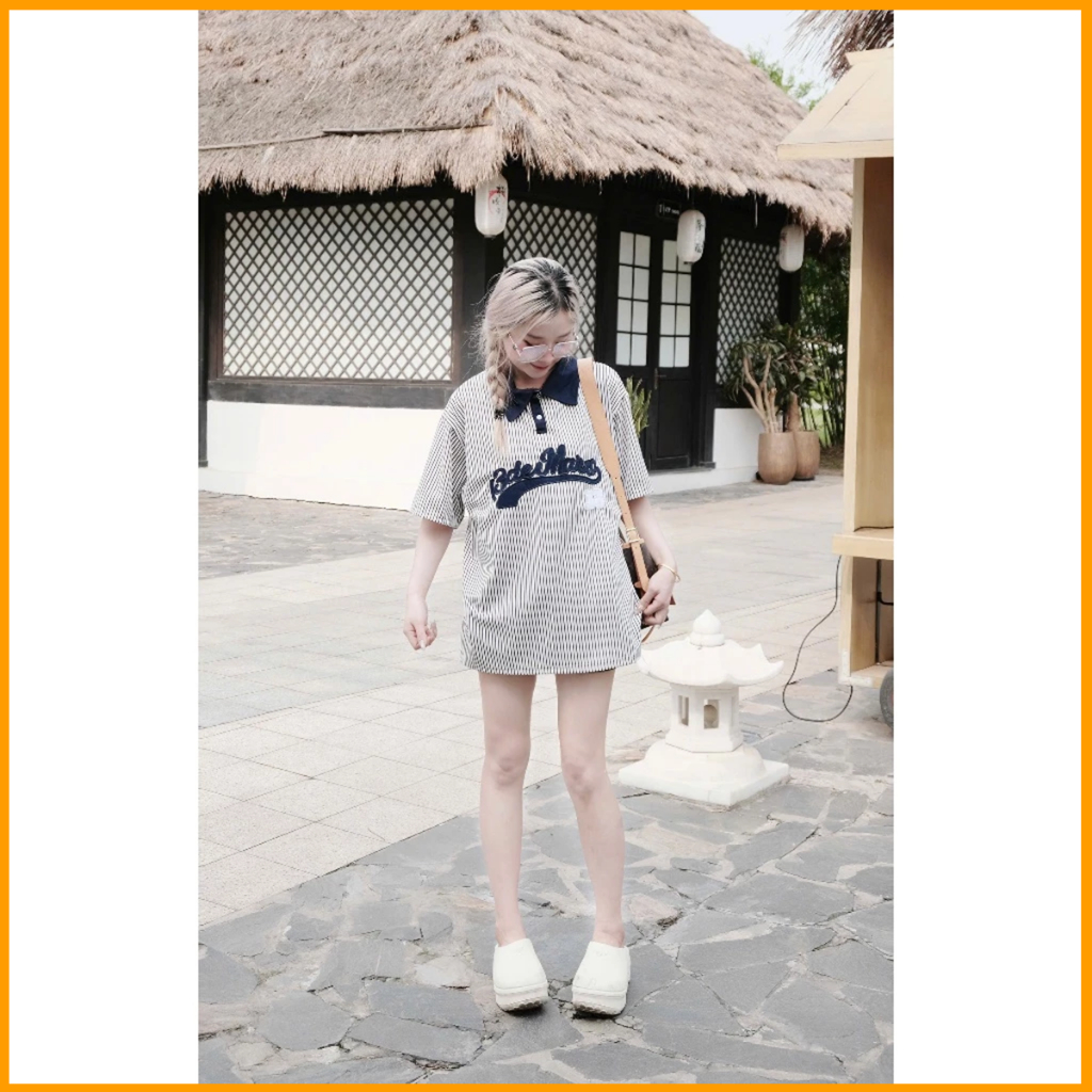 Áo thun cổ bẻ kẻ sọc phối họa tiết số 13 unisex form rộng chất liệu cotton co giãn | BigBuy360 - bigbuy360.vn