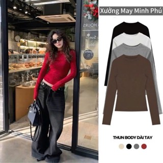 Áo Thun Dài Tay Siêu Co Giãn Mềm Mịn- thắt eo ôm body tôn dáng giữ nhiệt vải cotton zip nữ ma380