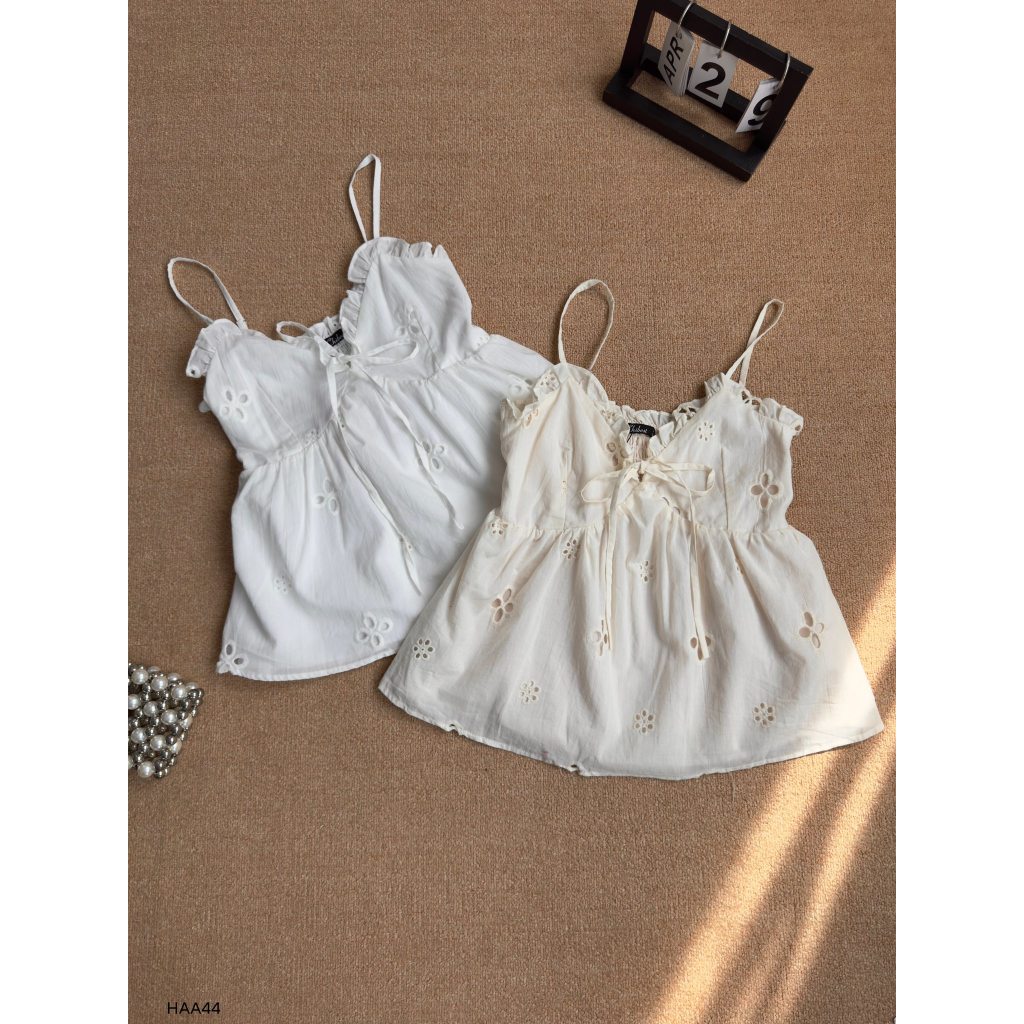 Áo kiểu xô thêu lổ 2 dây nơ ngực freesize CHIBEST HAA44 | BigBuy360 - bigbuy360.vn