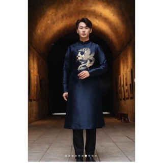 Áo dài nam cách tân nam big size thiết kế thêu đẹp cao cấp (50- 105 kg)