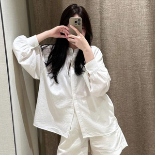   HÀNG CÓ SẴN  Áo sơ mi thiết kế đen và trắng tay bồng cổ tròn MIA SHIRT chất mát 