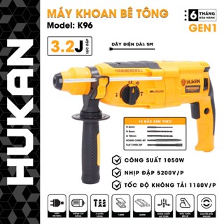 Máy khoan đục bê tông HUKAN K96, 3 Chức năng, Công suất 1050W, Tặng Bộ 5 Mũi khoan và Đục