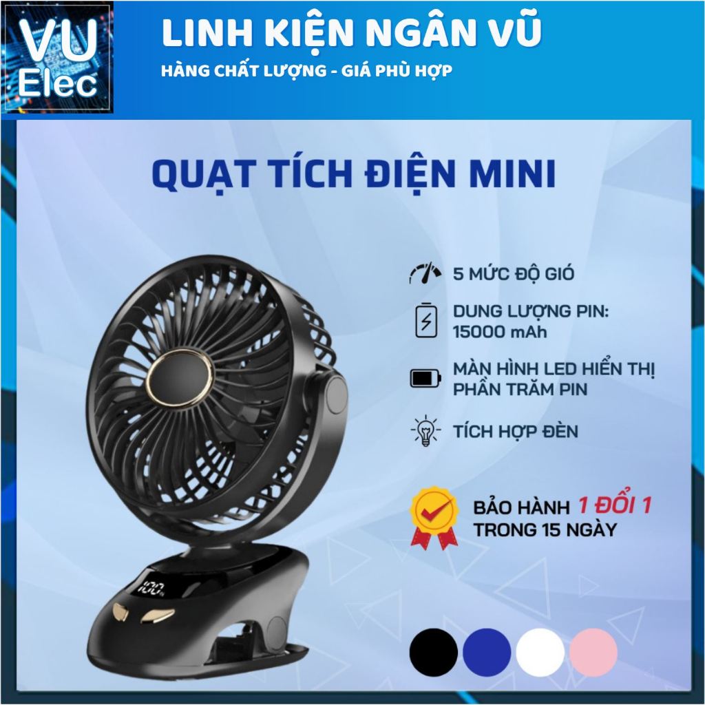 [BH 12 tháng] Quạt Tích Điện Mini WFX Fan N33 tích hợp đèn ngủ, để bàn, kẹp bàn, kẹp xe đẩy pin 2000