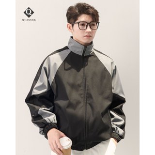 Áo Khoác Gió Qthouse Chất Liệu Gió Dù 2 Lớp Form Jacket Unisex Đen Phối Xám QTAK04, QTK05