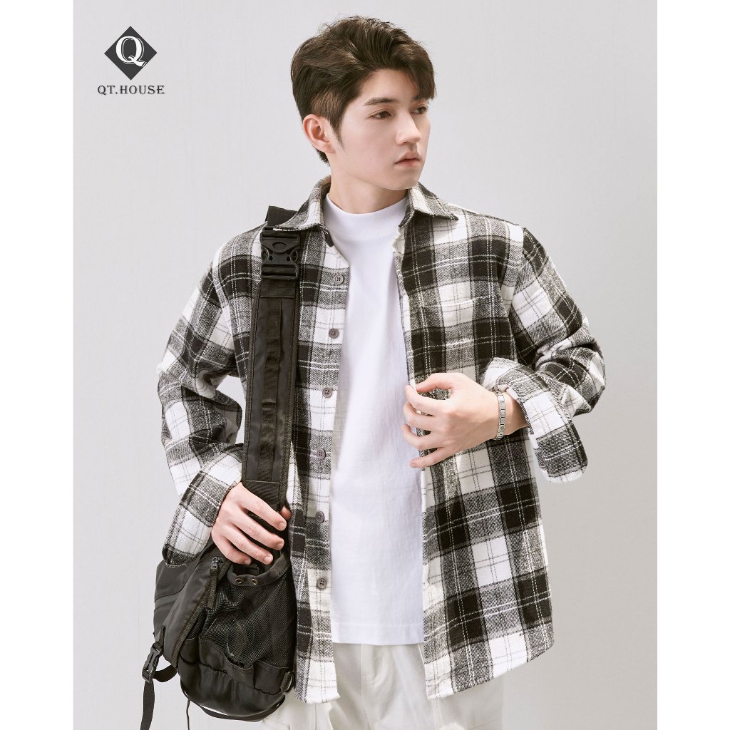Áo sơ mi flannel kẻ caro QTHOUSE Áo sơ mi dài tay chất liệu dạ QTSM09 Menswear Nam