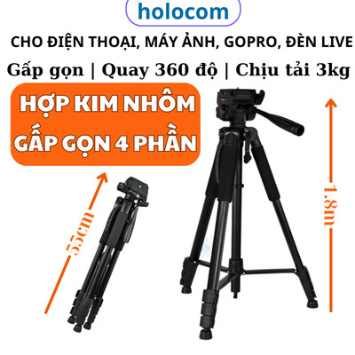 Tripod Điện Thoại Chân Máy Ảnh 3 Chân F180ST 360 Độ Chắc Chắn, Điều Chỉnh Cao Thấp, Dùng Để Chụp Ảnh Quay Phim - HOLOCOM