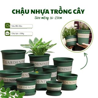  Chậu Nhựa Trồng Cây Size 14-27cm Kèm Đĩa Lót Chậu Trồng Hoa Kiểng Lá Decor Sân Vườn Ban Công 